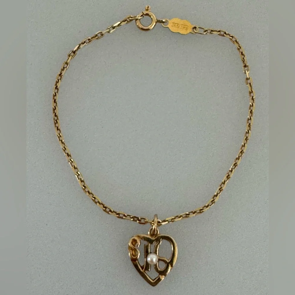 14k real solid gold sweet sixteen Real pearl bracelet